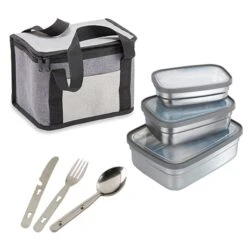 Kit Sac Isotherme, Set De Couverts Et 3 Lunch Box En Inox